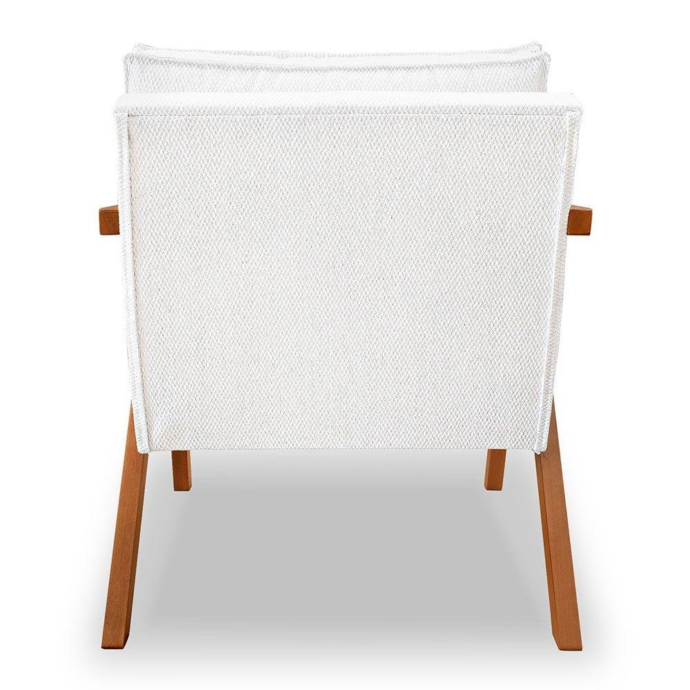 Poltrona Decorativa Luiza Linho Bouclê Base em Madeira Castanho - Pallazio Off White - 3