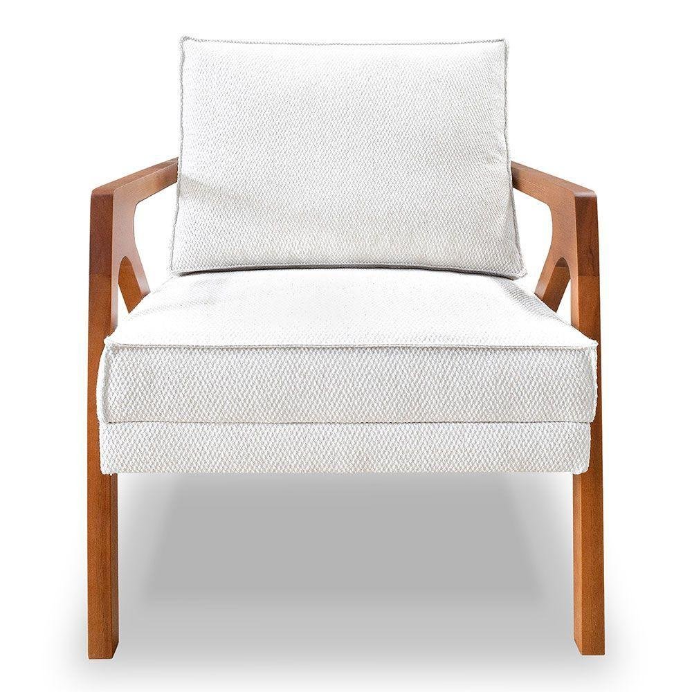 Poltrona Decorativa Luiza Linho Bouclê Base em Madeira Castanho - Pallazio Off White - 5