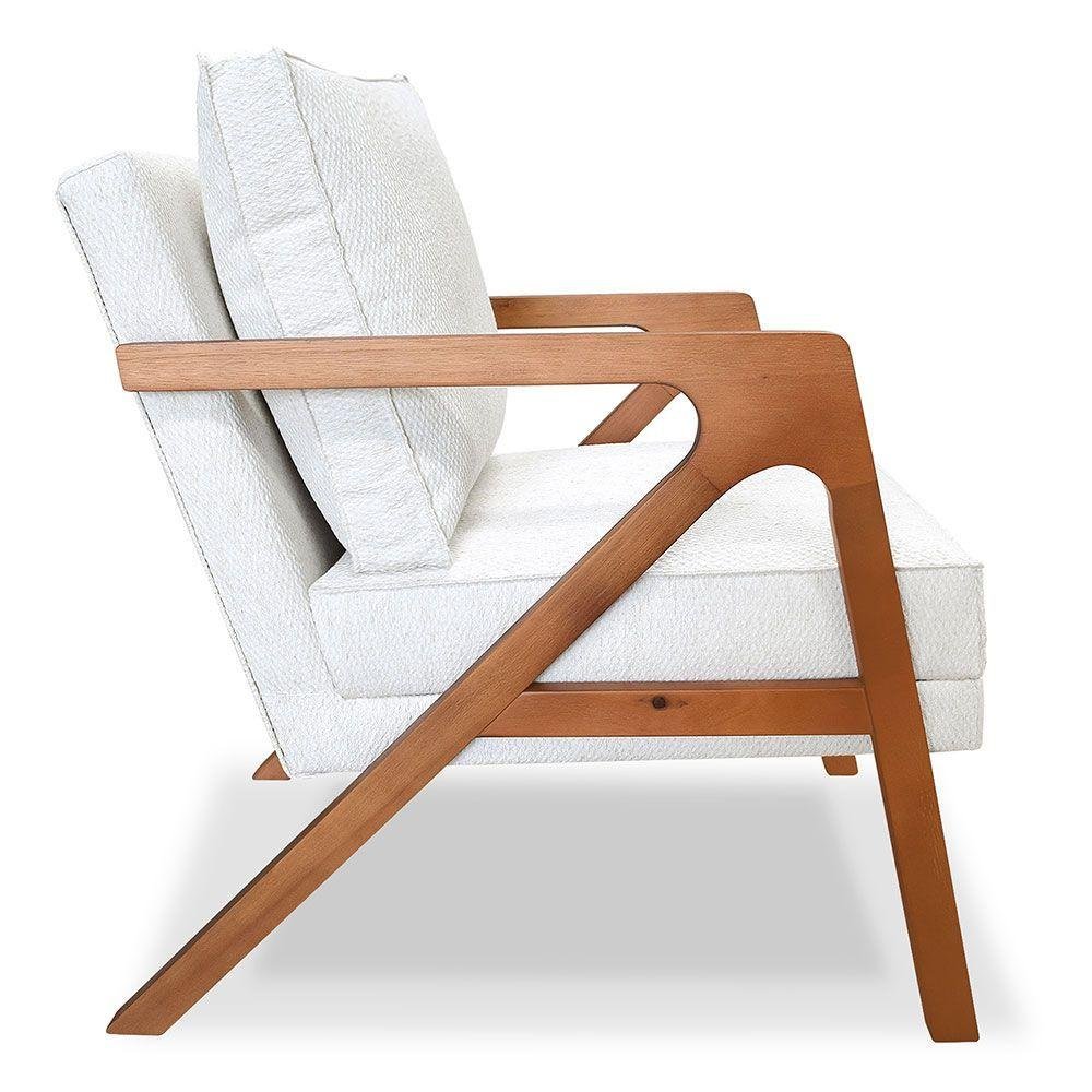 Poltrona Decorativa Luiza Linho Bouclê Base em Madeira Castanho - Pallazio Off White - 7