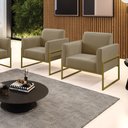 Ver imagem 2 de Kit 2 Poltronas Base Industrial Alta Dourado Marisa Suede D03 - D’Rossi Marrom Rato
