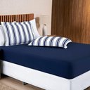 Ver imagem 3 de Jogo Cama Lençol Daily Casal Padrão Malha 100% Algodão Listrado 3 Peças - Azul Marinho