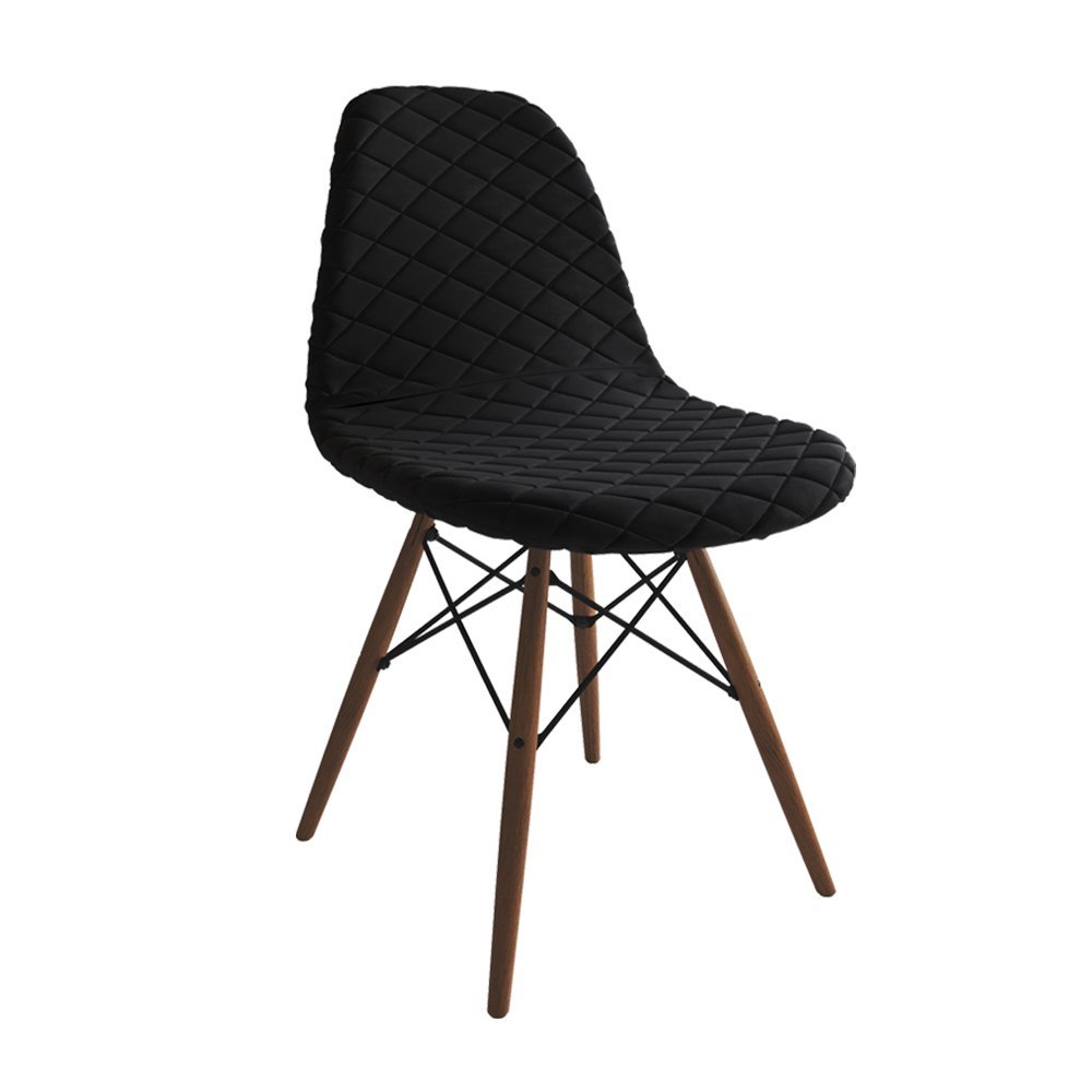 Kit 3 Cadeiras Jantar Eames Eiffel Estofadas Preto Base Madeira - 2