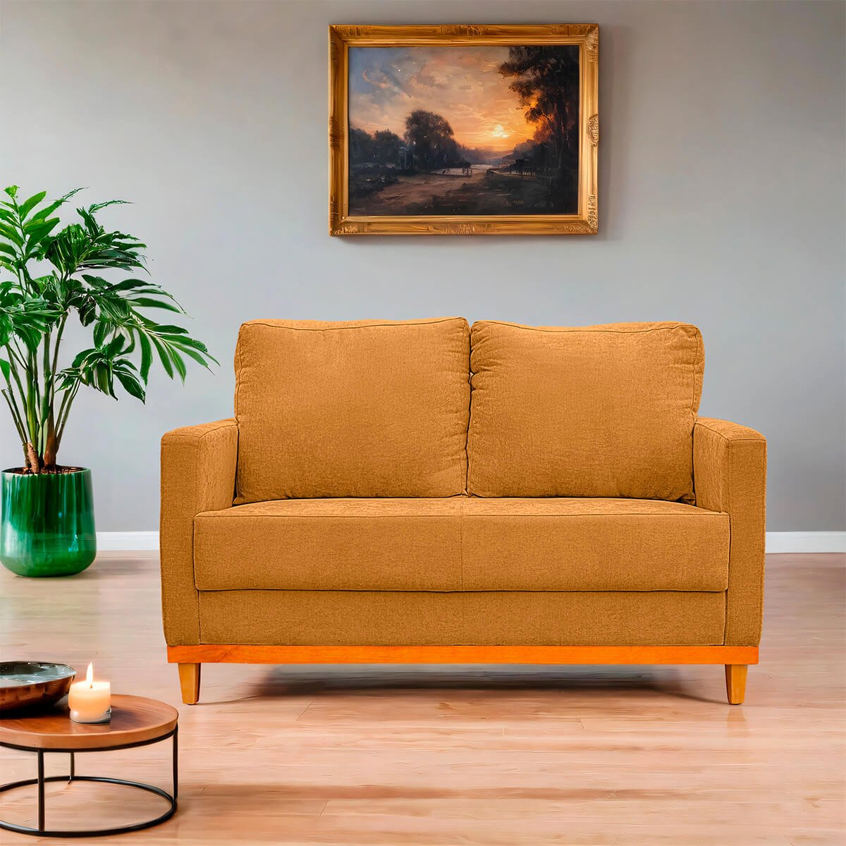 Sofa Berlim 2 Lugares Base de Madeira Tecido Impermeavel Terra Cota - 2