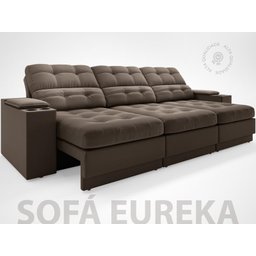 Sofá com Porta Copos e Carregador USB Eureka 2,30m Assento Retrátil e Reclinável Velosuede - 2