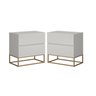 Conjunto 2 Mesa de Cabeceira Estilo Industrial 2 Gavetas Eros 45 Base Dourado:off White - 1