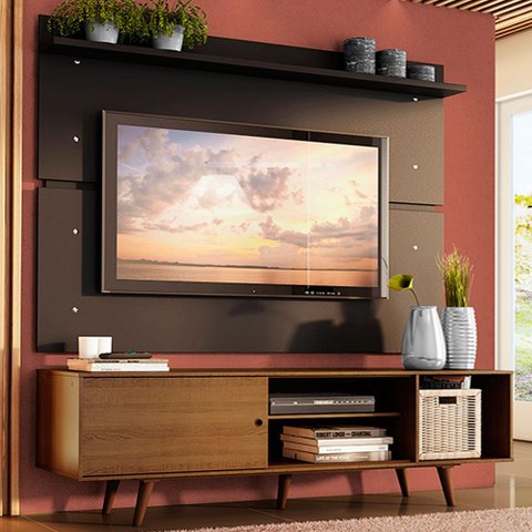 Rack Madesa Dubai e Painel para Tv até 65 Polegadas com Pés Rustic/preto 5zd8 Cor:rustic/preto/rusti