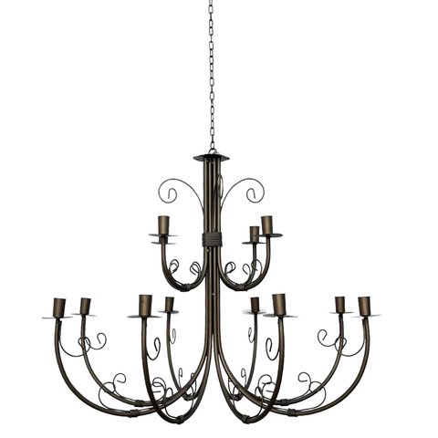 Lustre Luminária Ferro Teto 12 Bocais 2 Andares Salão Pé Direito Festas Sala de Jantar Decoração Lum