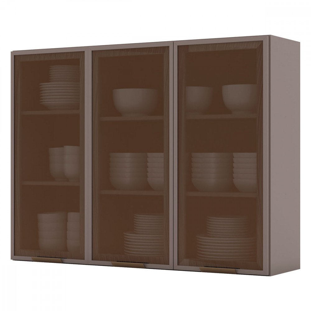 Armário de Cozinha 03 Portas com Vidro 120cm Ketlin - 1
