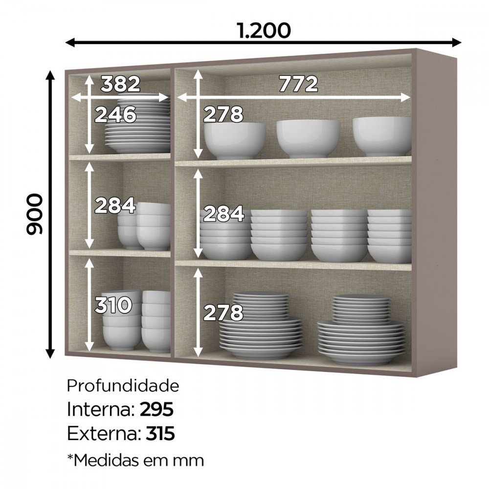 Armário de Cozinha 03 Portas com Vidro 120cm Ketlin - 4