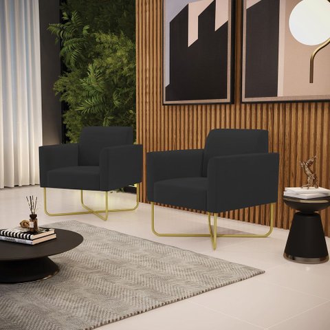 Kit 2 Poltronas Base X Industrial Dourado Marisa Veludo D03 - D’Rossi