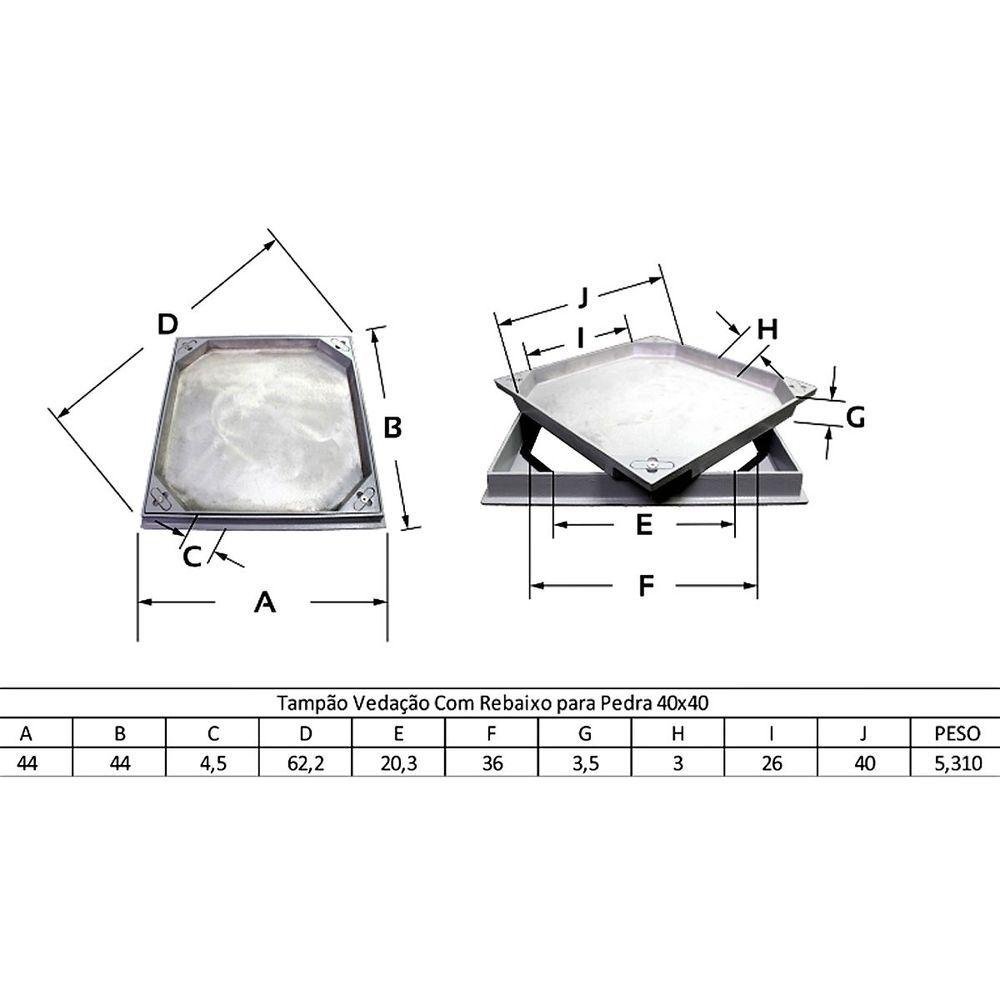 Tampa Tampão Simples Rebaixado para Pedra e Vedação 40x40cm - 2