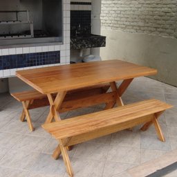 Conjunto Mesa 3m e 2 Bancos sem Encosto Madeira Maciça Angelim - 6