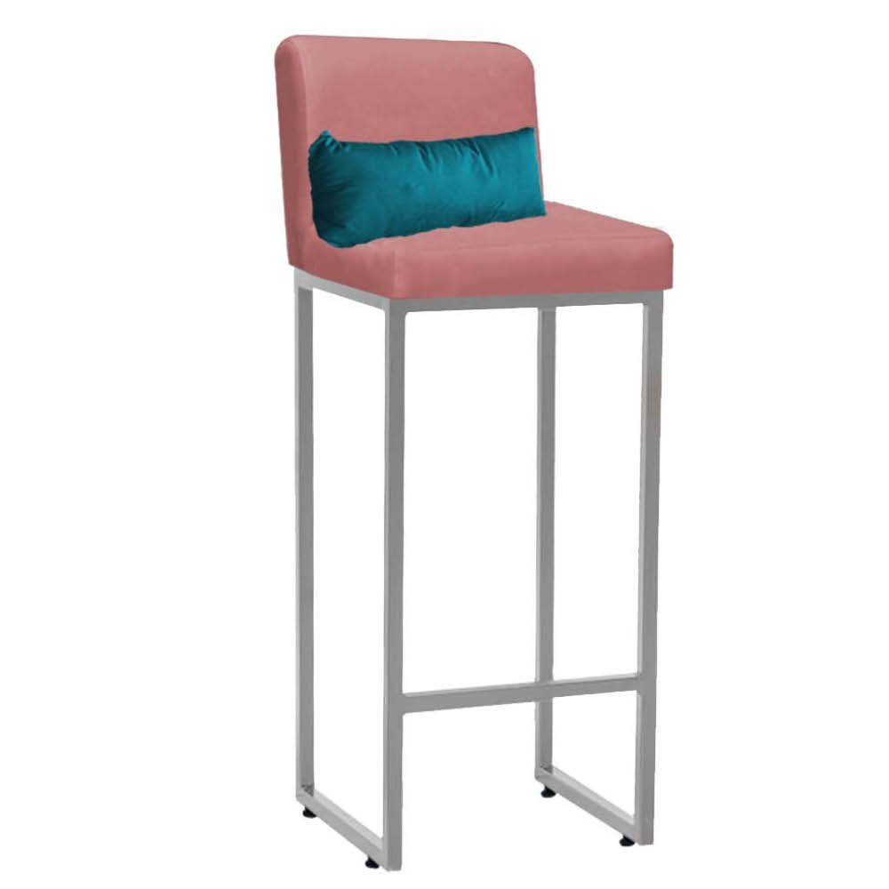 Kit Mesa Bistrô Lucca e 3 Banqueta Lucca Tampo Madeira Ferro Prata Suede Rose Gold e Almofada Azul T - 3