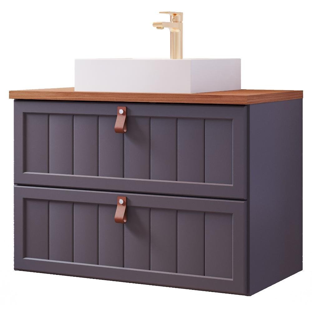 Gabinete Suspenso para Banheiro com Cuba 80cm em MDF Sense MGM Marrom Cinza - 1