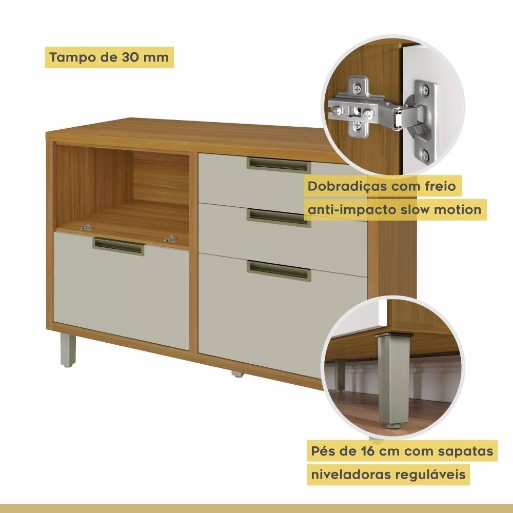 Cozinha Completa 100% Mdf 3 Peças Nesher Imperatriz Marrom Off White - 6