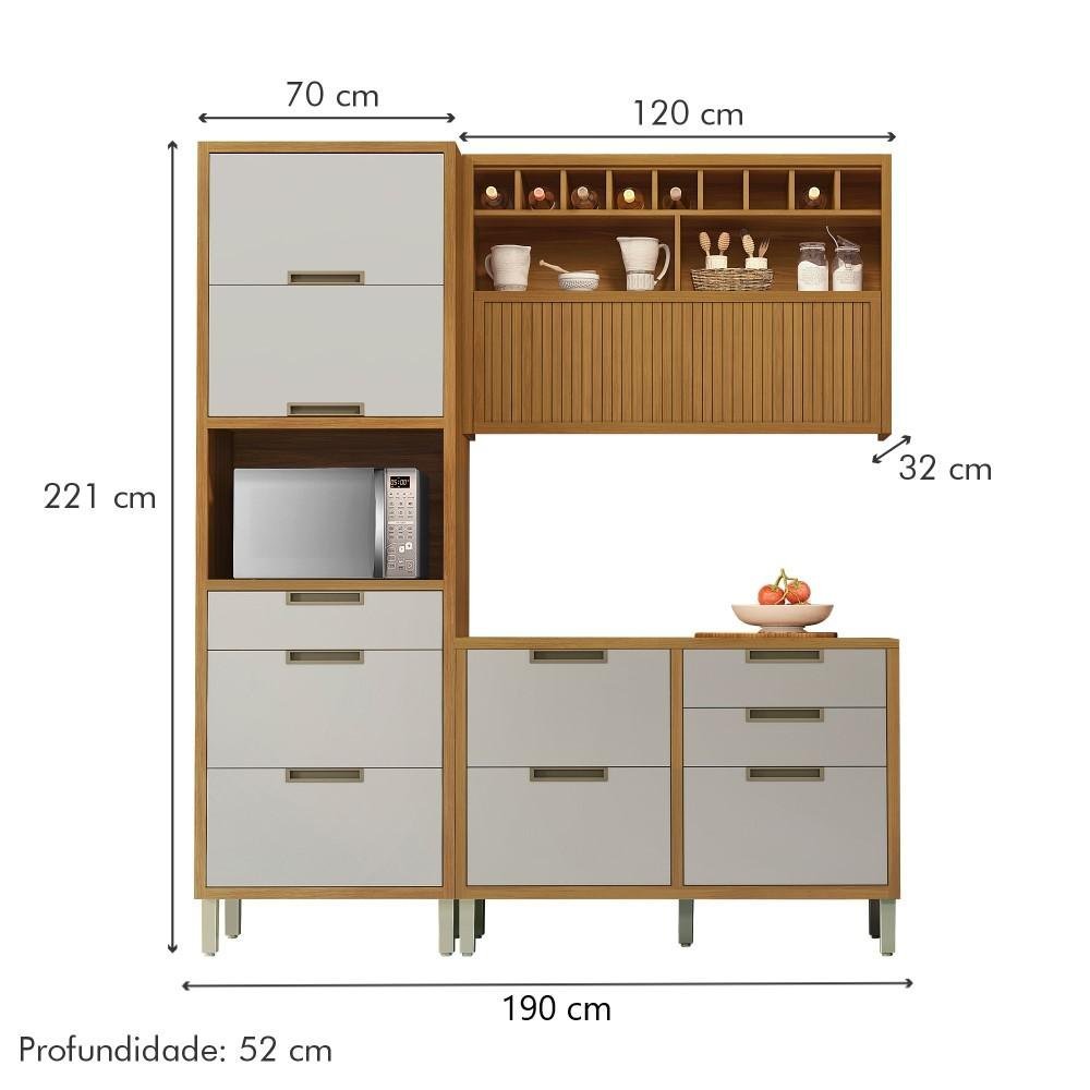 Cozinha Completa 100% Mdf 3 Peças Nesher Imperatriz Marrom Off White - 3