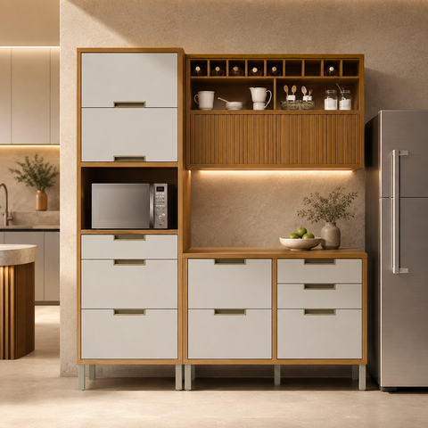 Cozinha Completa 3 Peças MDF Imperatriz Marrom/Off White - Nesher