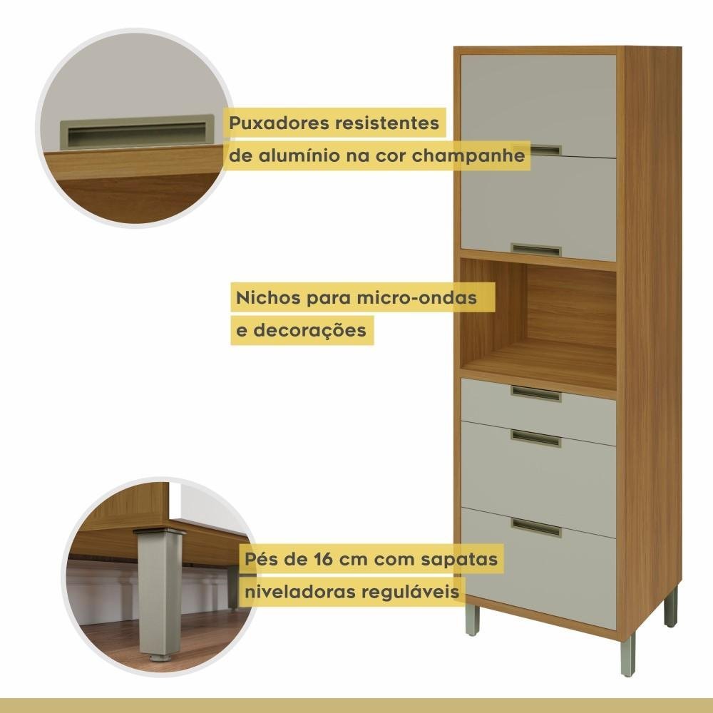 Cozinha Completa 100% Mdf 3 Peças Nesher Imperatriz Marrom Off White - 5