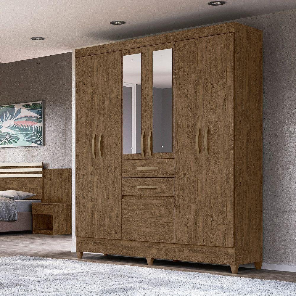 Guarda Roupa 7 Portas Com Espelho Castanho Wood - 3