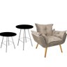 Kit Poltrona Opala com 2 Mesas Juan Eiffel Ferro Cinza Tampo Redondo Preto Suede Bege - Ahazzo Móvei - 2