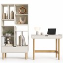 Ver imagem 2 de Estante Livreiro Home Office e Mesa Escrivaninha Orgânica Nordic A03 Off White Roble - Lyam Decor
