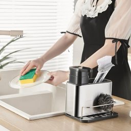 Dispenser Porta Detergente Escorredor Esponja 3 em 1 Inox Cozinha Pia Balcao Limpeza Higiene Escorre - 16