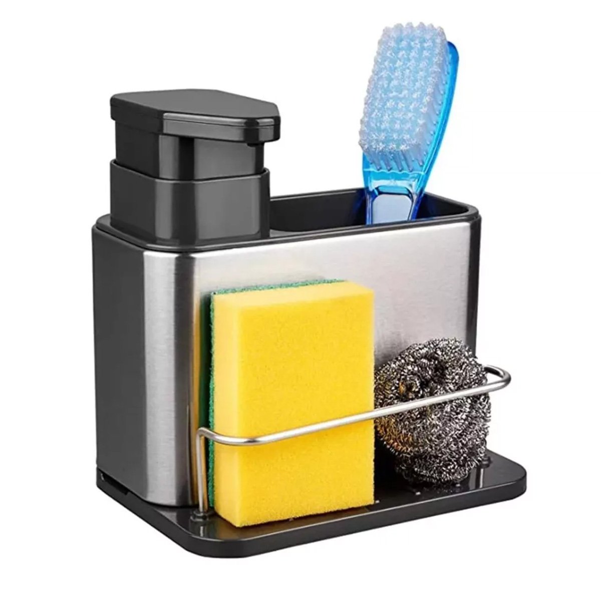 Dispenser Porta Detergente Escorredor Esponja 3 em 1 Inox Cozinha Pia Balcao Limpeza Higiene Escorre - 11