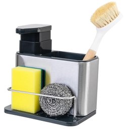 Dispenser Porta Detergente Escorredor Esponja 3 em 1 Inox Cozinha Pia Balcao Limpeza Higiene Escorre - 6