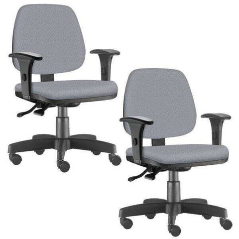 Kit 2 Cadeiras Giratória Job Executiva Ergonômica Escritório Couro Sintético Cinza- Lyam Decor
