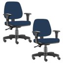 Ver imagem 1 de Kit 2 Cadeiras Giratória Job Executiva Ergonômica Escritório Crepe Azul Marinho - Lyam Decor