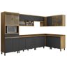 Kit Conjunto Cozinha Completa Modulada Balcão Paneleiro Armário 8 Peças MDP Marrom Madeira Cinza - 2