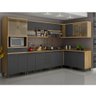Kit Conjunto Cozinha Completa Modulada Balcão Paneleiro Armário 8 Peças MDP Marrom Madeira Cinza - 1