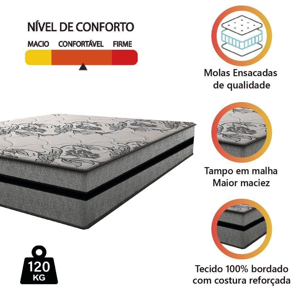Colchão Casal Queen Gazin com Molas Ensacadas Rubi 158x198x32cm Cinza/preto - Suporta até 120 Kg - 2