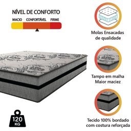 Colchão Casal Queen Gazin com Molas Ensacadas Rubi 158x198x32cm Cinza/preto - Suporta até 120 Kg - 2
