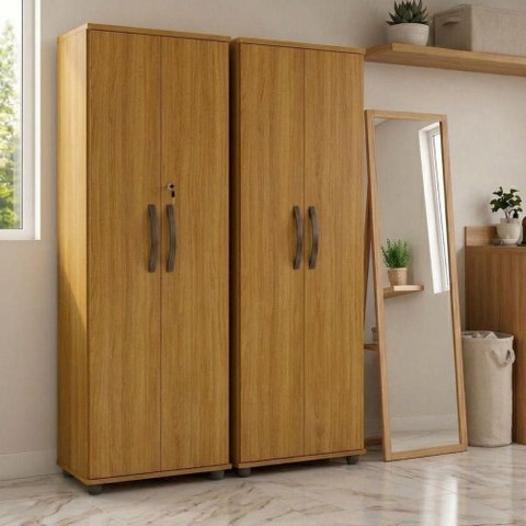 Armário Multiuso Caio 2 Portas 4 Prateleiras MDP 60cm Cinamomo Kit 2 Unidades