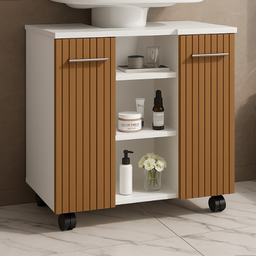 Gabinete Premium para Banheiro Acoplado com Prateleiras - Branco/ripado - 3 Gabinete Premium para Banheiro Acoplado com Prateleiras - Branco/ripado - 3