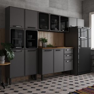 Cozinha Completa Aço 14 Ptas 2 Gav Grafite/vidro Estilo Bertolini