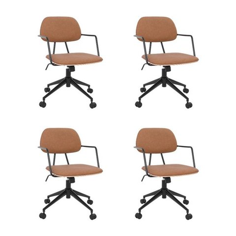 Kit com 4 Cadeiras Office com Relex em Aço Carbono e Couro Ecologico Dijon Caramelo Marrom