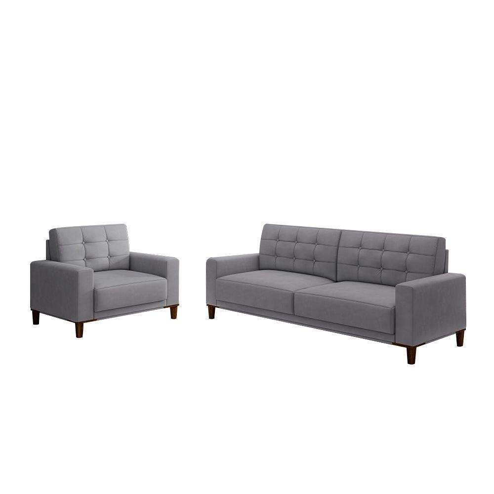 Conjunto Decorativo Sofá 3 Lugares E Poltrona Darcy Cinza - 1