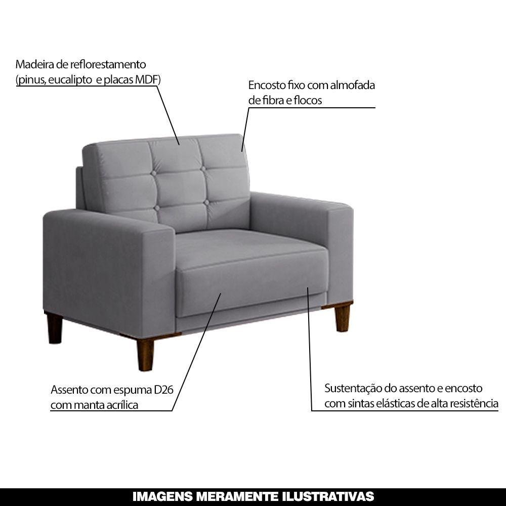 Conjunto Decorativo Sofá 3 Lugares E Poltrona Darcy Cinza - 6