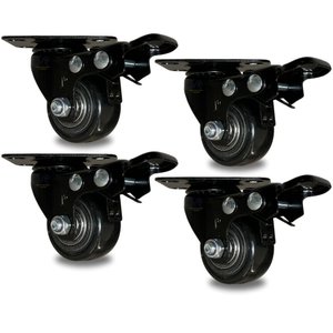Kit 4 Rodinhas Giratória Refoçada 40mm Black com Trava e com Rolamento Anti Risco 200kg para Moveis
