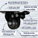 Ver imagem 3 de Kit 4 Rodinhas Giratória Refoçada 40mm Black com Trava e com Rolamento Anti Risco 200kg para Moveis
