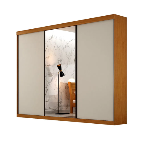 Guarda Roupas Londrina 3 Portas com 1 Porta de Espelho Valverde Cinamomo/off White