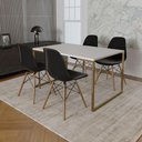 Ver imagem 1 de Mesa Jantar Industrial Retangular 137X90Cm Branca Base Dourada Com 4 Cadeiras Madeira P Cor: Branco