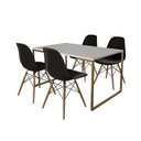 Ver imagem 4 de Mesa Jantar Industrial Retangular 137X90Cm Branca Base Dourada Com 4 Cadeiras Madeira P Cor: Branco