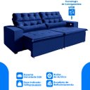 Ver imagem 3 de Sofá 3 Lugares América 2,12 Metros Azul Retrátil, Reclinável Tecnologia Carregamento 3 Portas Usb