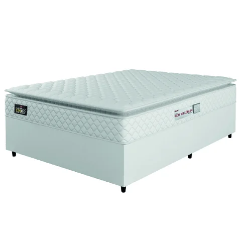 Cama Box Casal Colchão Espuma D33 Pillow Top New Millenium Branco Hellen