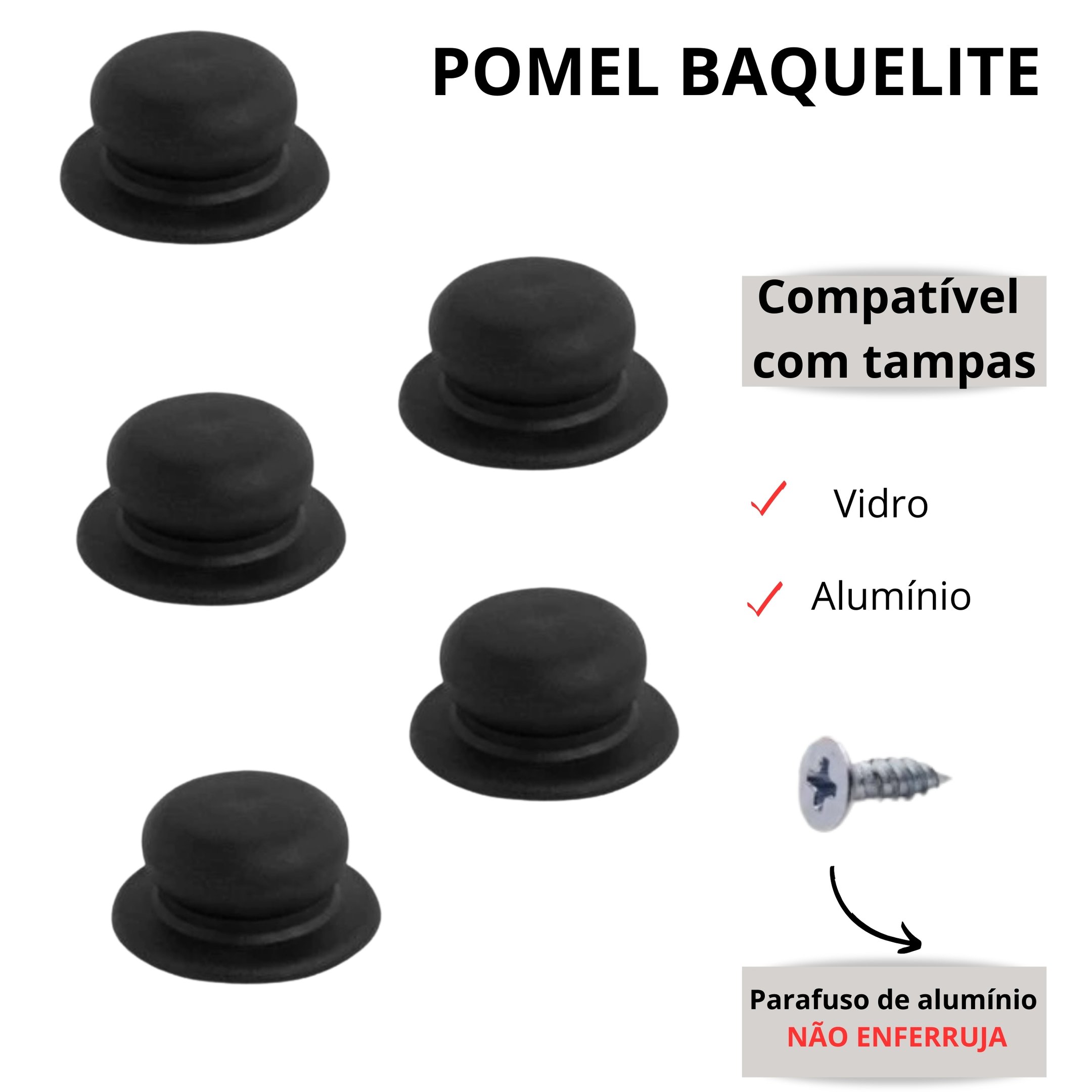 Pomel Puxador Pegador 5 Peças para Tampa de Panela e Frigideira - 3