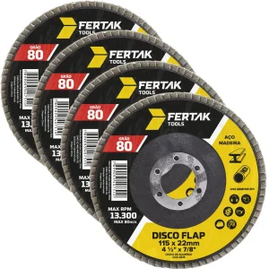 Disco Lixa Flap 115mm Grão 80 Madeira Aço Desbaste | 04 Un