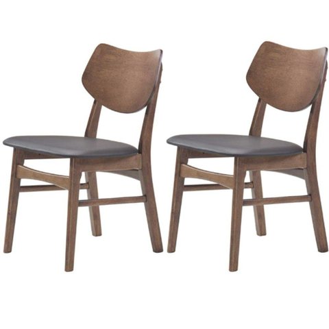 Kit 2 Cadeiras Edna Rivatti Revestida em PVC Café Estrutura em Madeira Natural